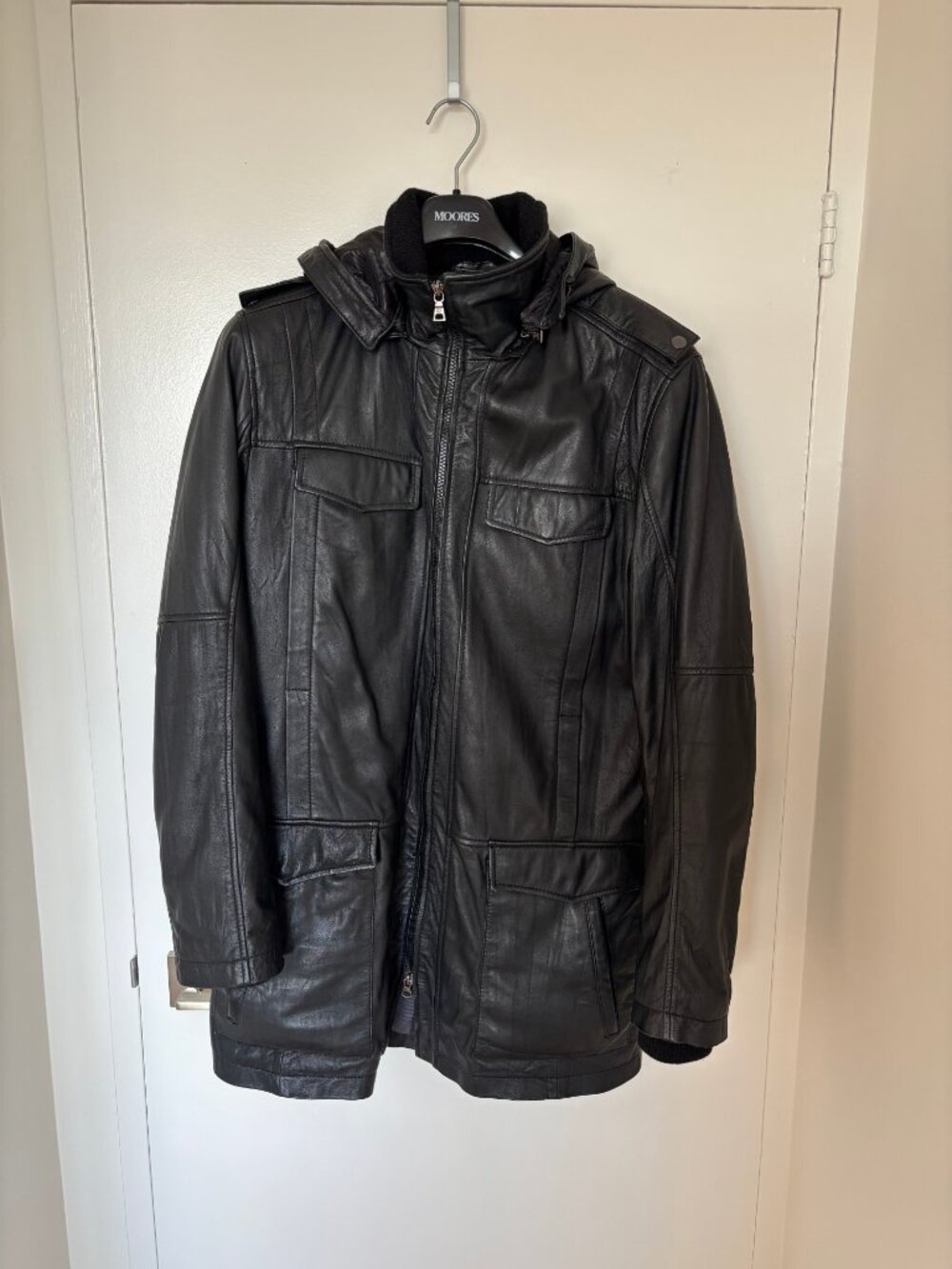 Danier Black Leather Hooded Field Jacket Parka Men's M